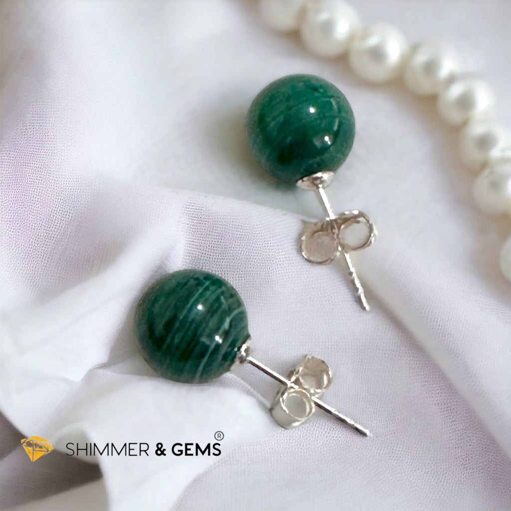 Malachite  925 Silver Ball Earrings 8mm (Gold & Silver)