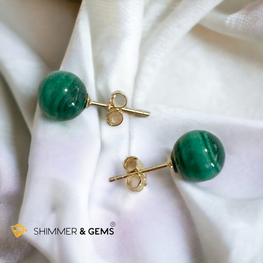 Malachite  925 Silver Ball Earrings 8mm (Gold & Silver)