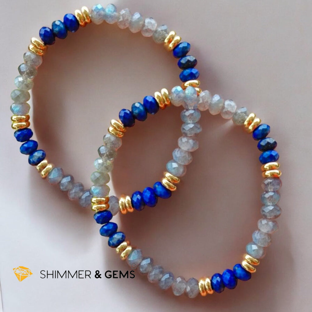 Manifest Miracles Bracelet (Labradorite & Lapis Lazuli Rondelle 4x6mm) with Stainless Steel Beads