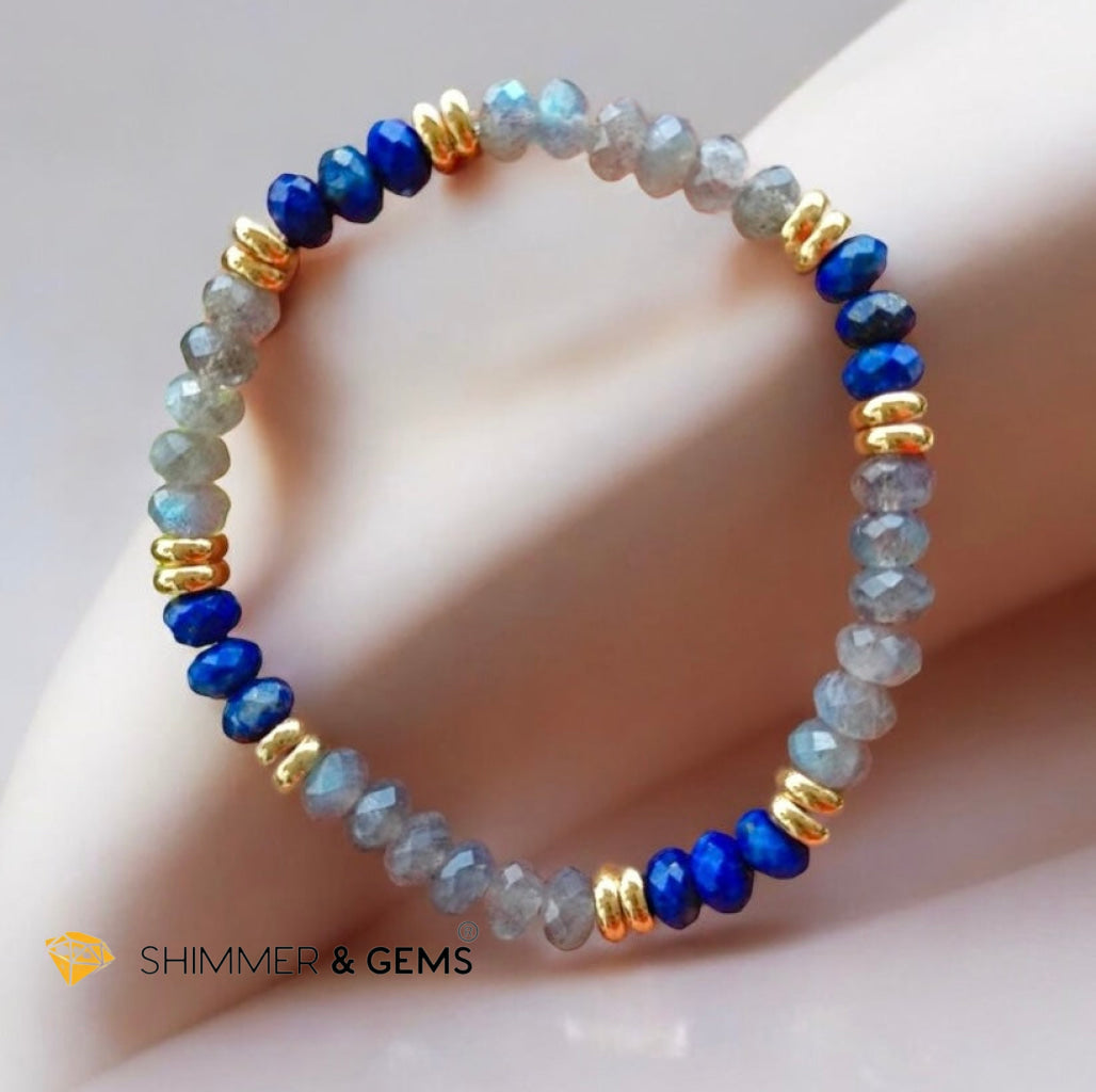 Manifest Miracles Bracelet (Labradorite & Lapis Lazuli Rondelle 4x6mm) with Stainless Steel Beads