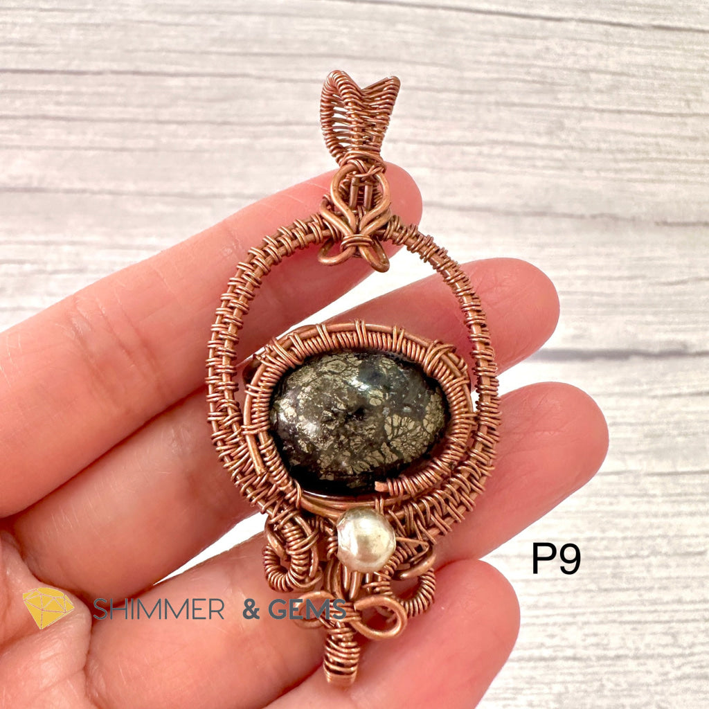 Marcasite (Silver Pyrite) Wire-wrapped Pendant (40-50mm)