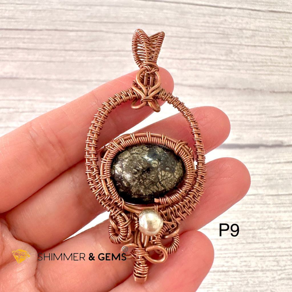 Marcasite (Silver Pyrite) Wire-wrapped Pendant (40-50mm)