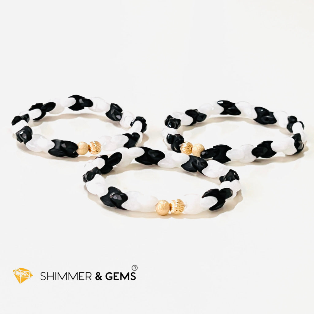 Milky Quartz & Black Agate Chain Healing Bracelet (Cleanse Protect Bracelets