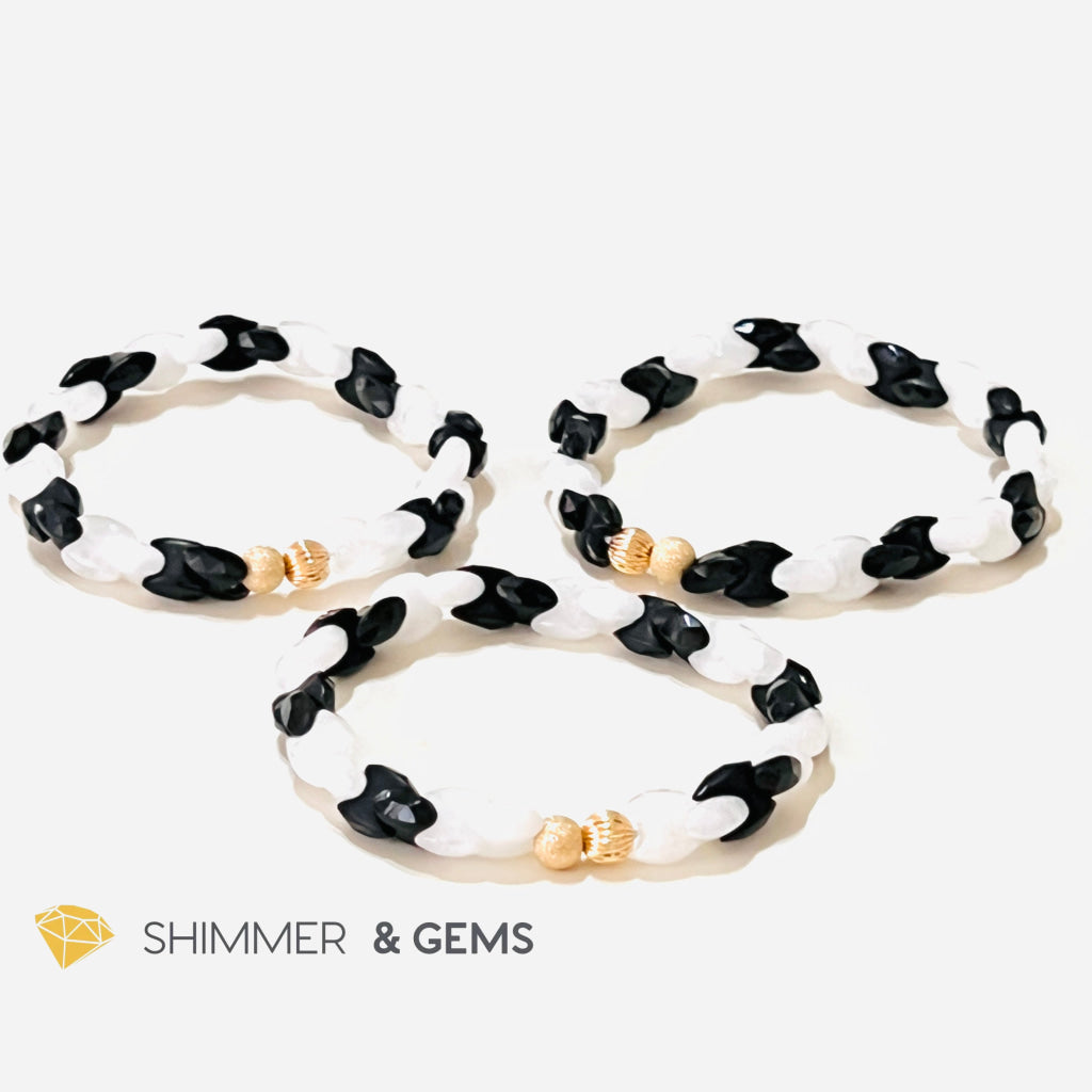 Milky Quartz & Black Agate Chain Healing Bracelet (Cleanse Protect Bracelets