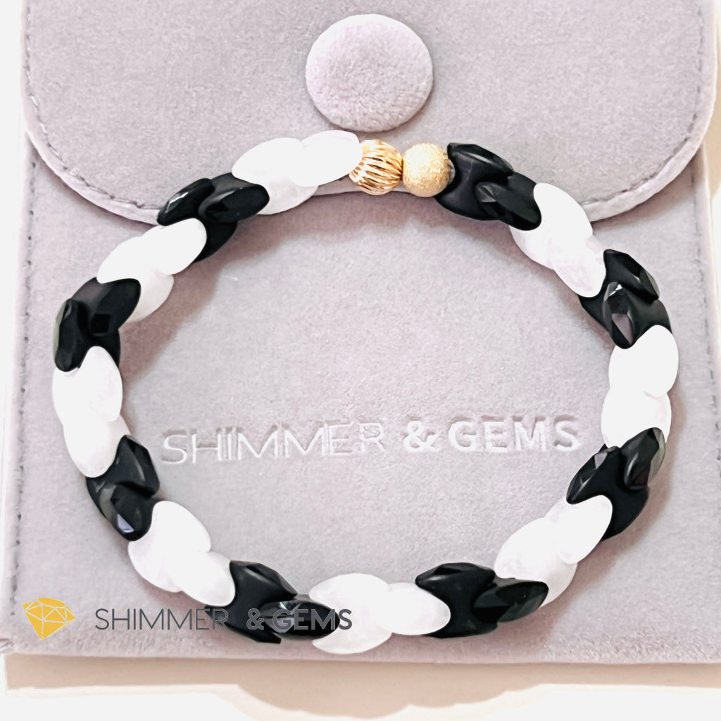 Milky Quartz & Black Agate Chain Healing Bracelet (Cleanse Protect Bracelets