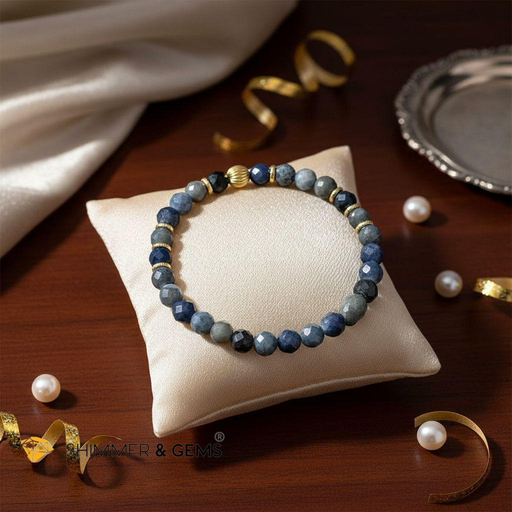 Mixed Blue Sapphire 6mm Bracelet with 14k Gold Filled (2026 Wealth & Calm Energy)