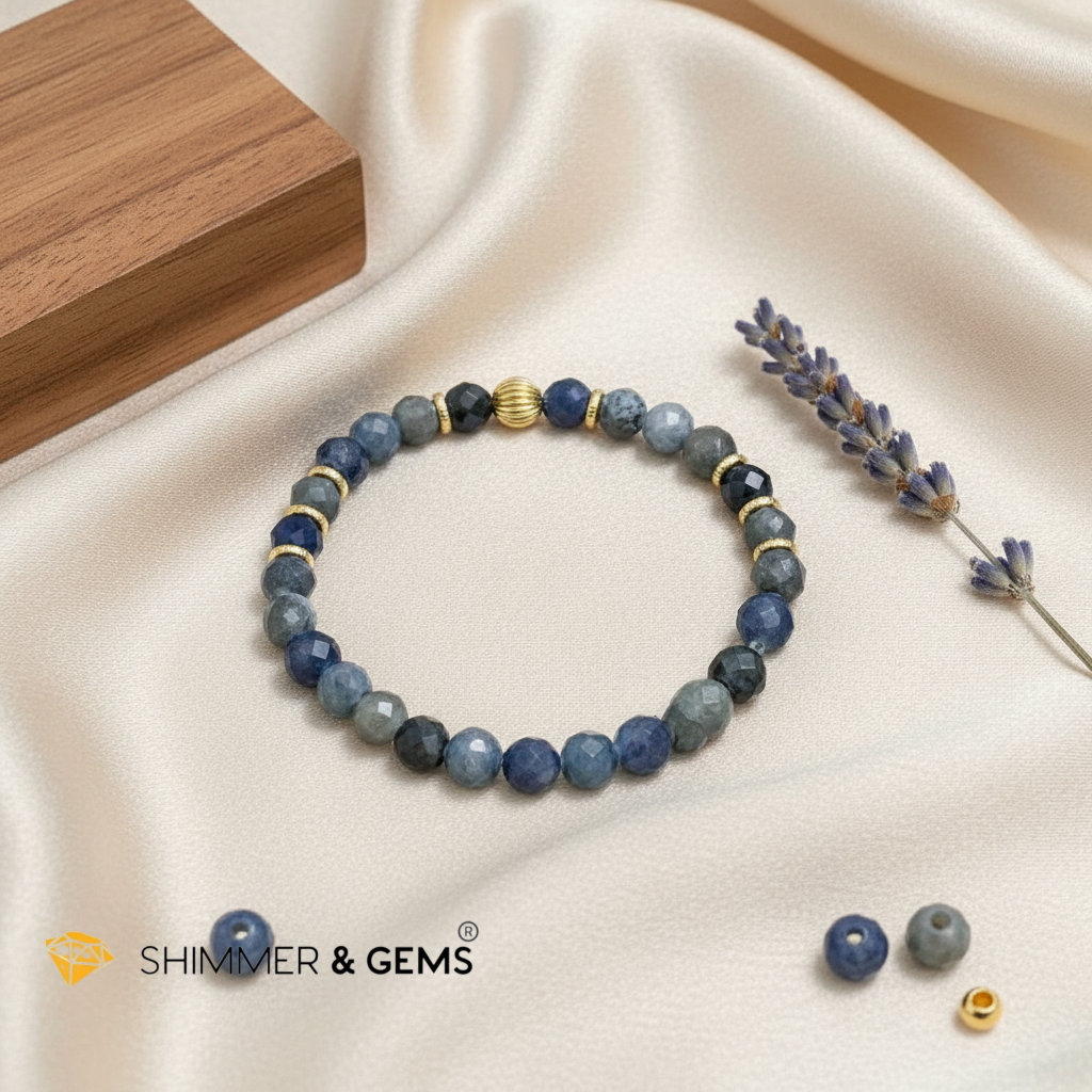 Mixed Blue Sapphire 6mm Bracelet with 14k Gold Filled (2026 Wealth & Calm Energy)