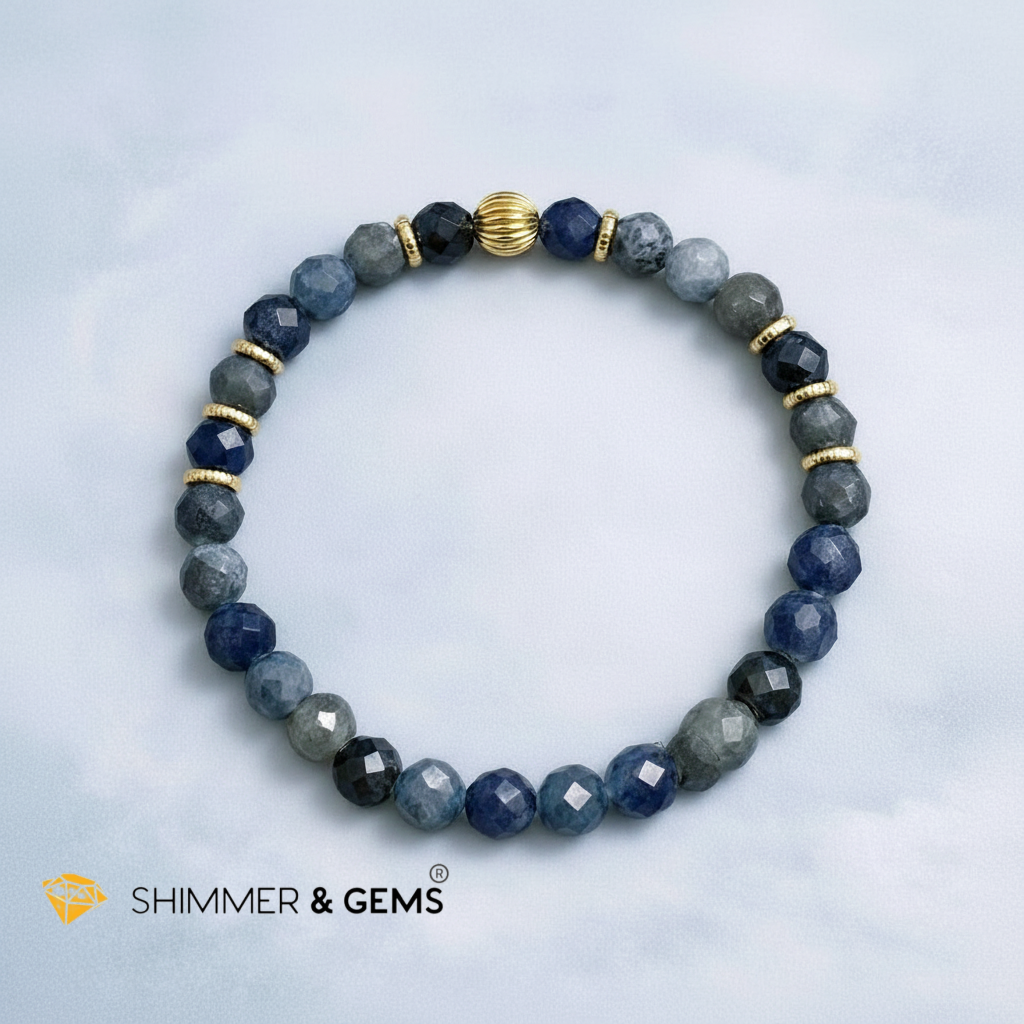 Mixed Blue Sapphire 6mm Bracelet with 14k Gold Filled (2026 Wealth & Calm Energy)