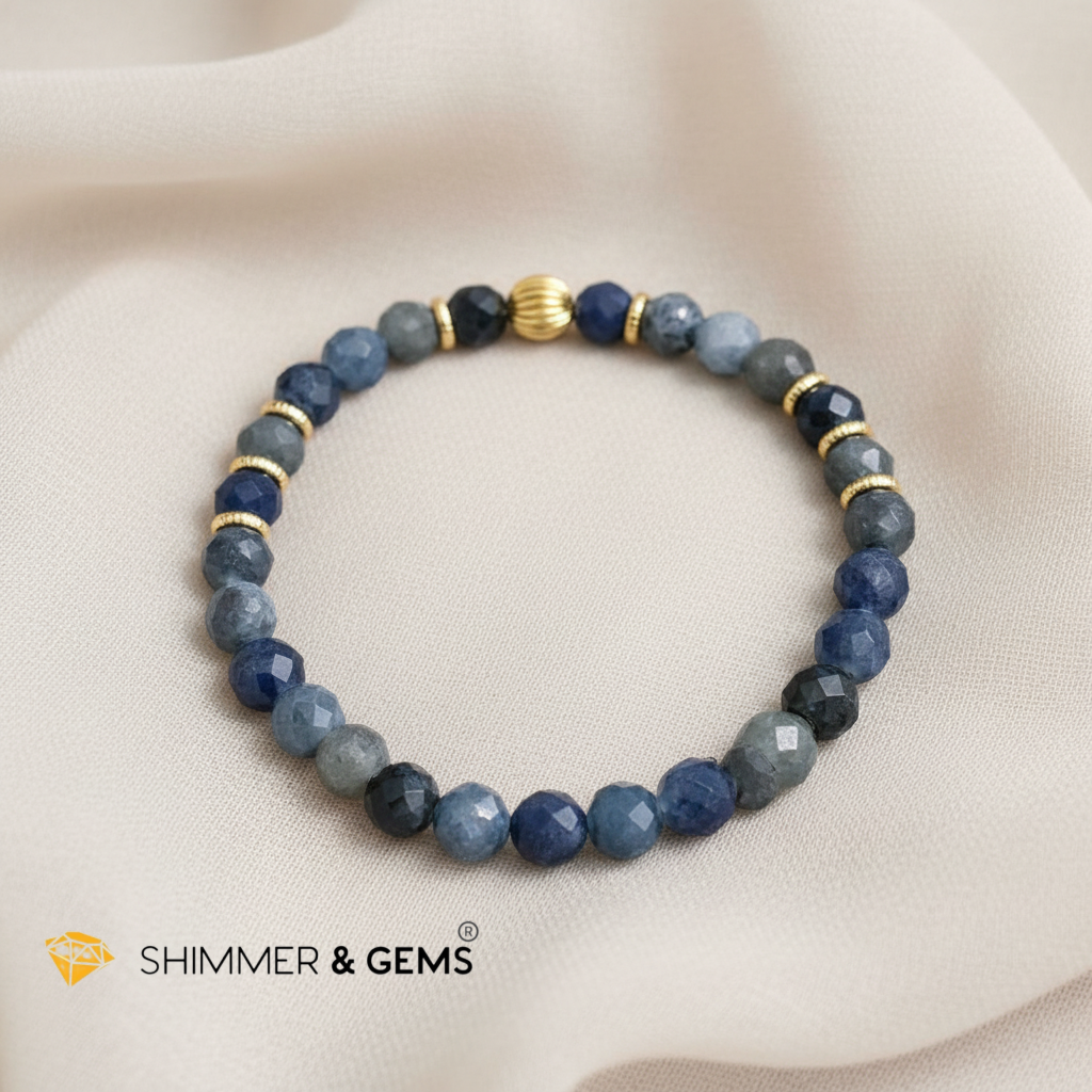 Mixed Blue Sapphire 6mm Bracelet with 14k Gold Filled (2026 Wealth & Calm Energy)