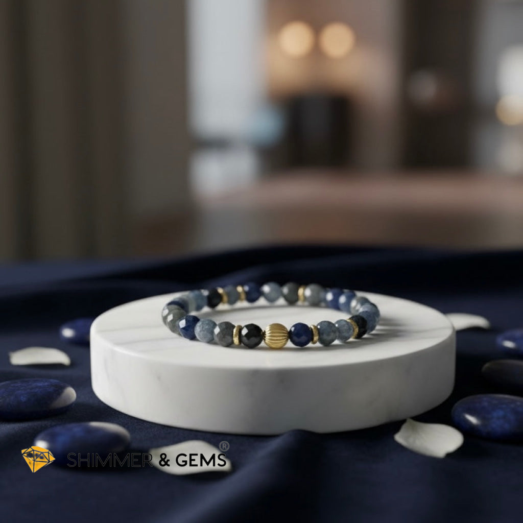 Mixed Blue Sapphire 6mm Bracelet with 14k Gold Filled (2026 Wealth & Calm Energy)