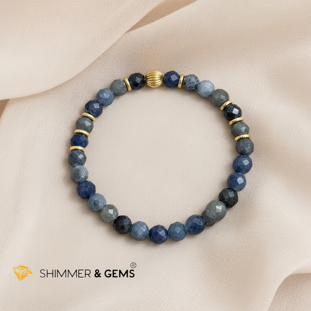 Mixed Blue Sapphire 6mm Bracelet with 14k Gold Filled (2026 Wealth & Calm Energy)