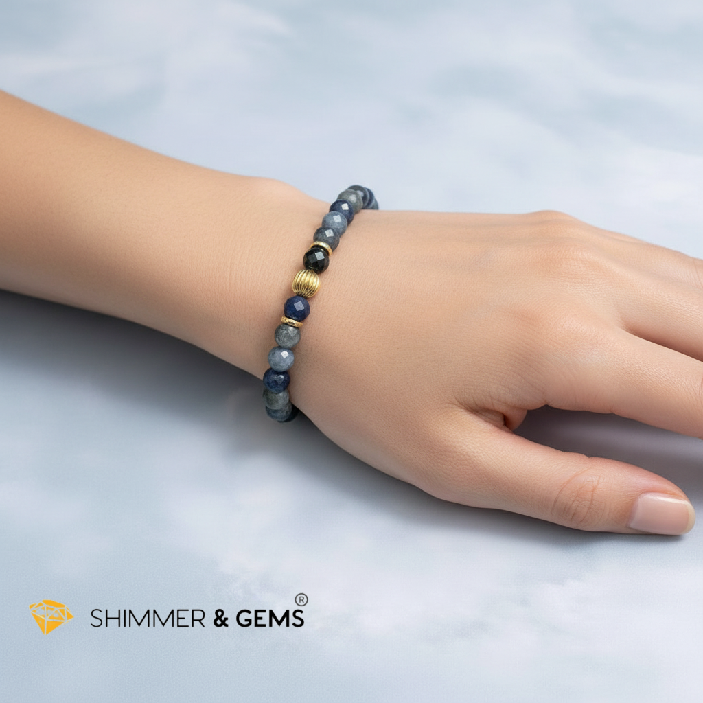 Mixed Blue Sapphire 6mm Bracelet with 14k Gold Filled (2026 Wealth & Calm Energy)