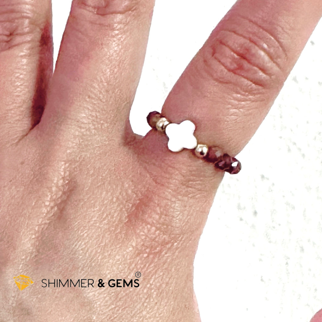 Mixed Sapphire Bead Ring 3mm with 14k gold filled & Mother of Pearl Clover (Blue, Green, Pink, Yellow and Red Sapphire)