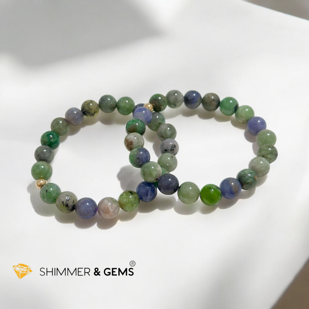 Mixed Tanzanite 8mm (Rare) Bracelet with 14k gold filled bead AA grade (Tanzania) Premium