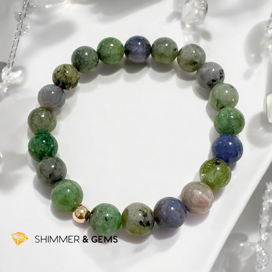 Mixed Tanzanite 8mm (Rare) Bracelet with 14k gold filled bead AA grade (Tanzania) Premium