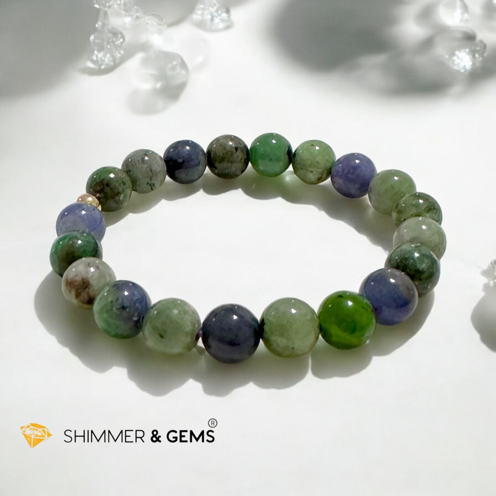 Mixed Tanzanite 8mm (Rare) Bracelet with 14k gold filled bead AA grade (Tanzania) Premium