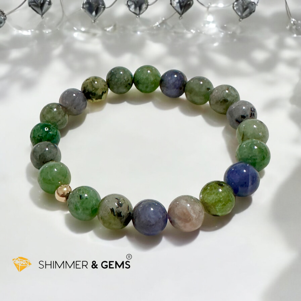 Mixed Tanzanite 8mm (Rare) Bracelet with 14k gold filled bead AA grade (Tanzania) Premium