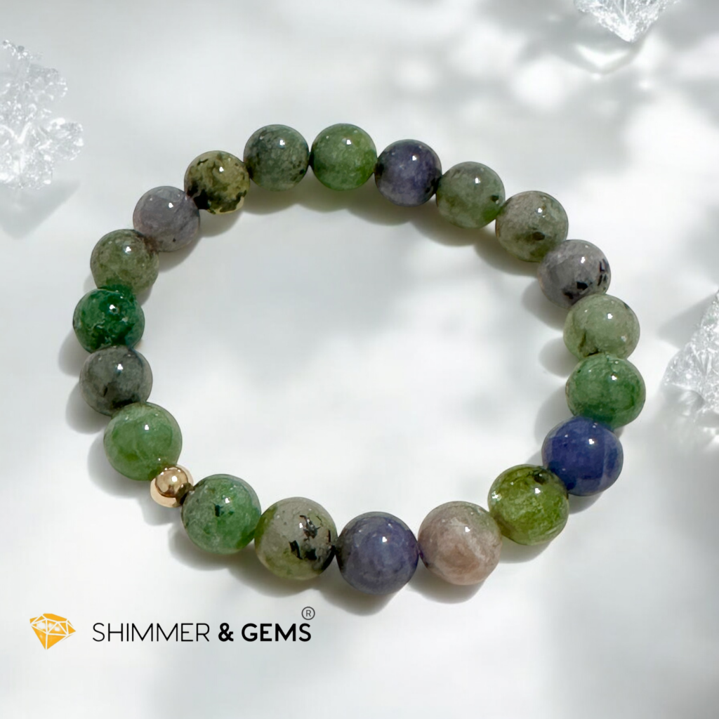 Mixed Tanzanite 8mm (Rare) Bracelet with 14k gold filled bead AA grade (Tanzania) Premium