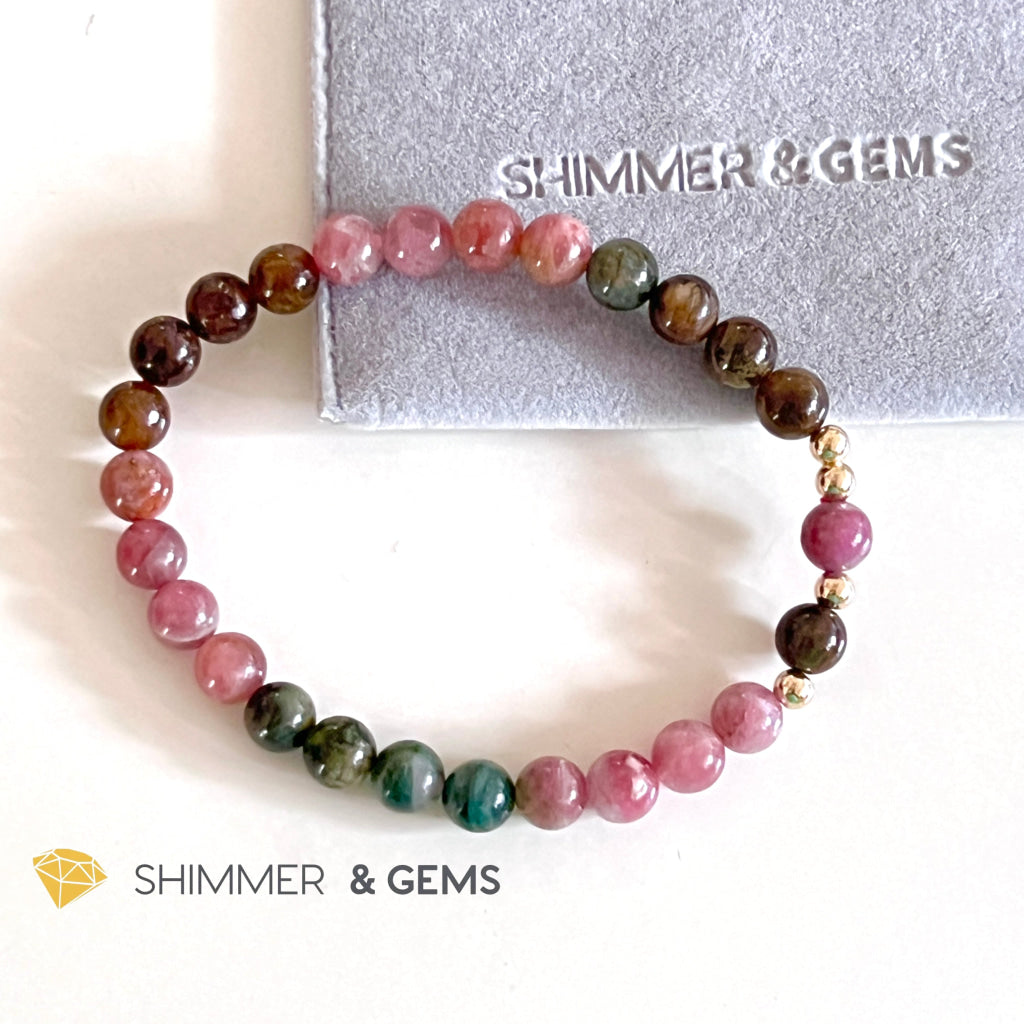 Mixed Tourmaline 7Mm Bracelet With 14K Gold Filled