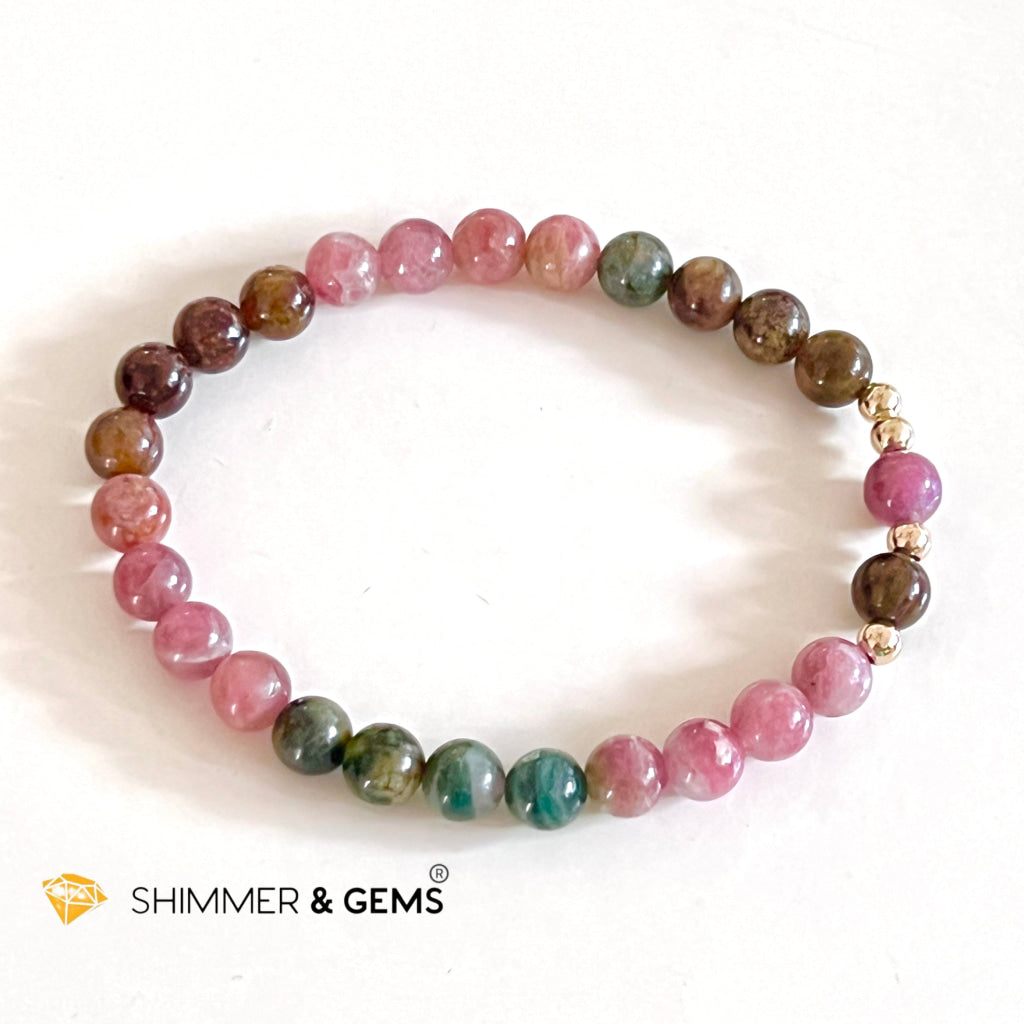 Mixed Tourmaline 7Mm Bracelet With 14K Gold Filled