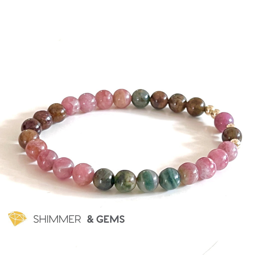 Mixed Tourmaline 7Mm Bracelet With 14K Gold Filled