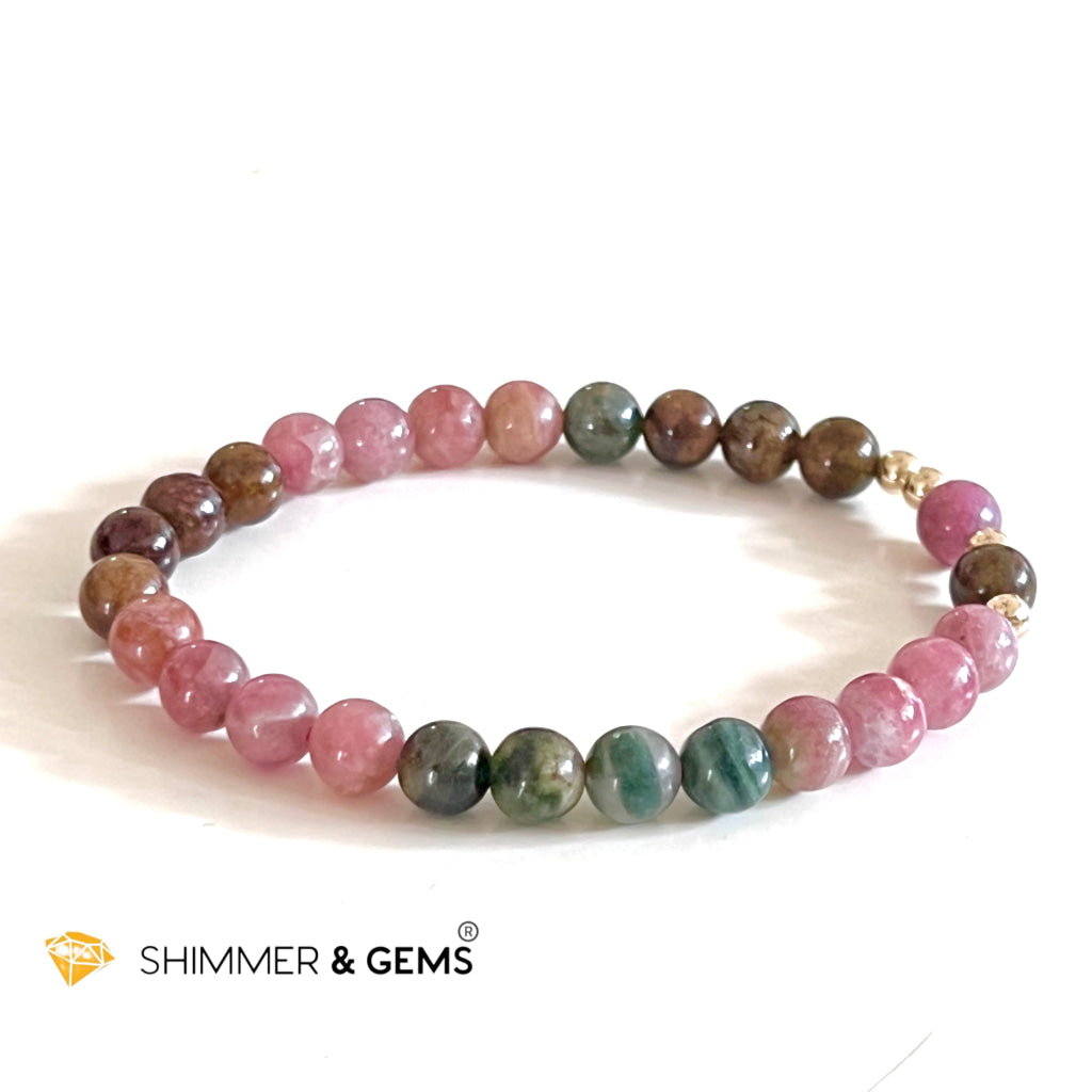 Mixed Tourmaline 7Mm Bracelet With 14K Gold Filled