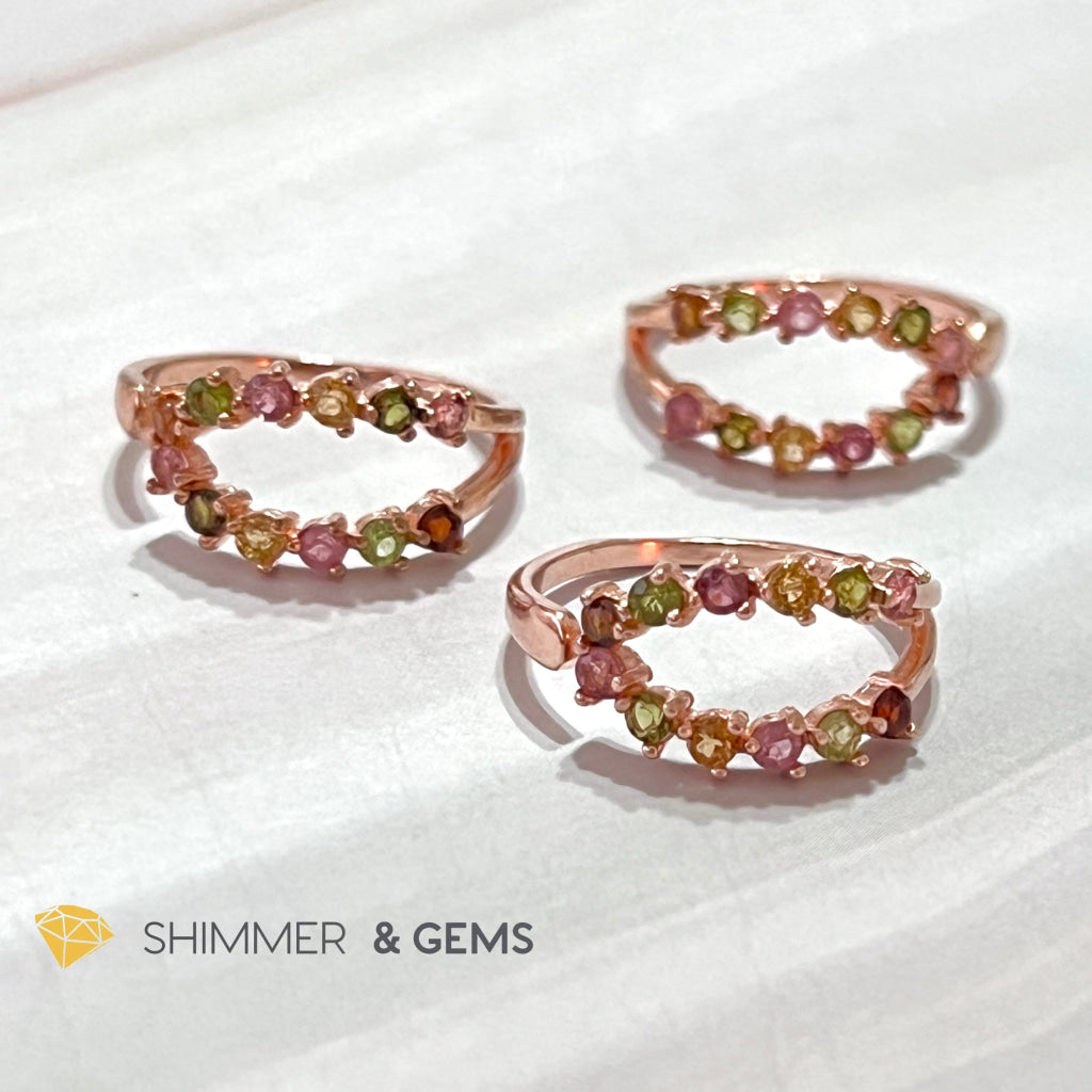 Mixed Tourmaline 925 Silver Ring (Rose Gold Plated)