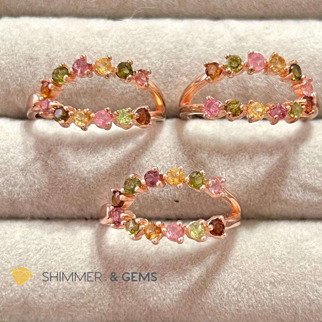 Mixed Tourmaline 925 Silver Ring (Rose Gold Plated)