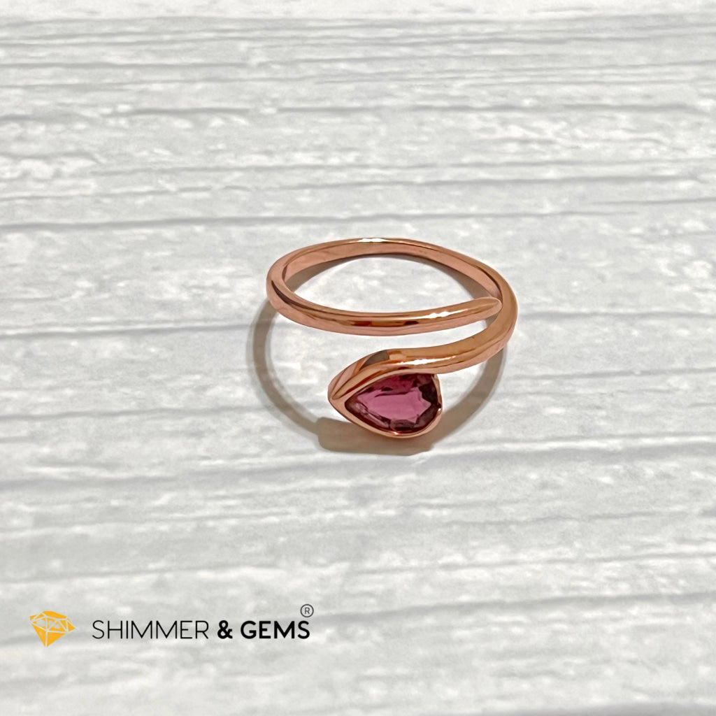 Mixed Tourmaline (Watermelon Tourmaline) Water Drop Rose Gold 925 Silver Ring