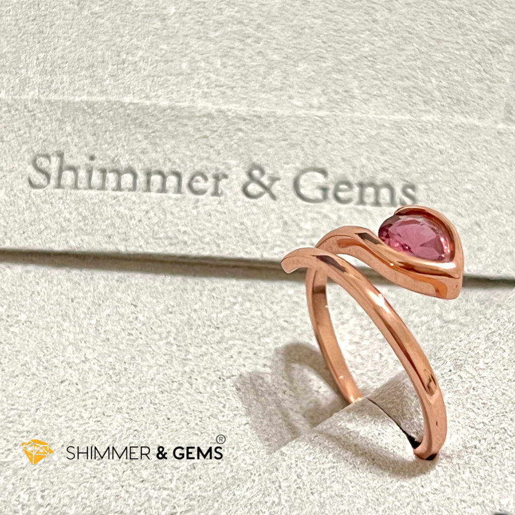 Mixed Tourmaline (Watermelon Tourmaline) Water Drop Rose Gold 925 Silver Ring