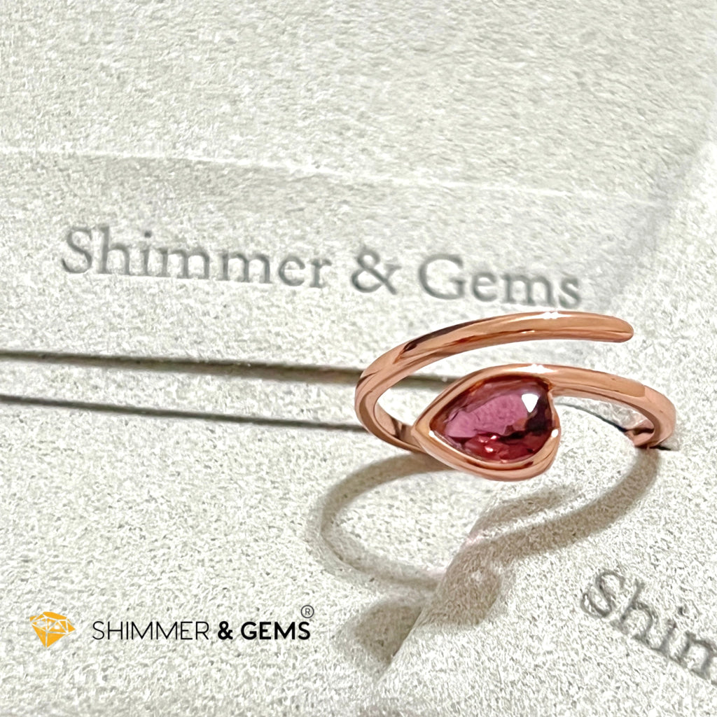 Mixed Tourmaline (Watermelon Tourmaline) Water Drop Rose Gold 925 Silver Ring