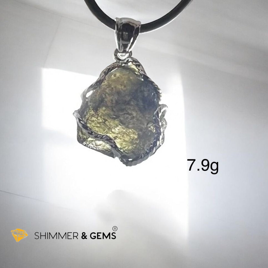 Moldavite (Natural) 925 Silver Pendant (Czech Republic)25mm