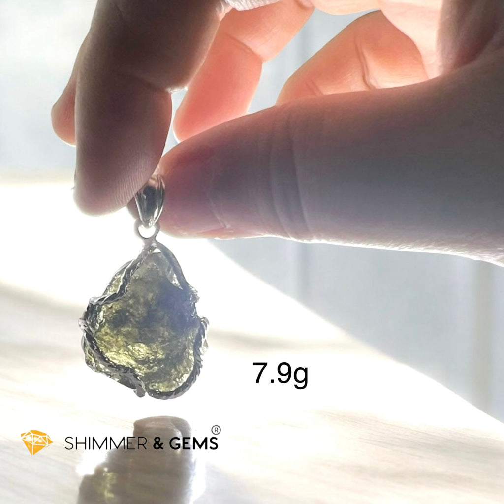 Moldavite (Natural) 925 Silver Pendant (Czech Republic)25mm