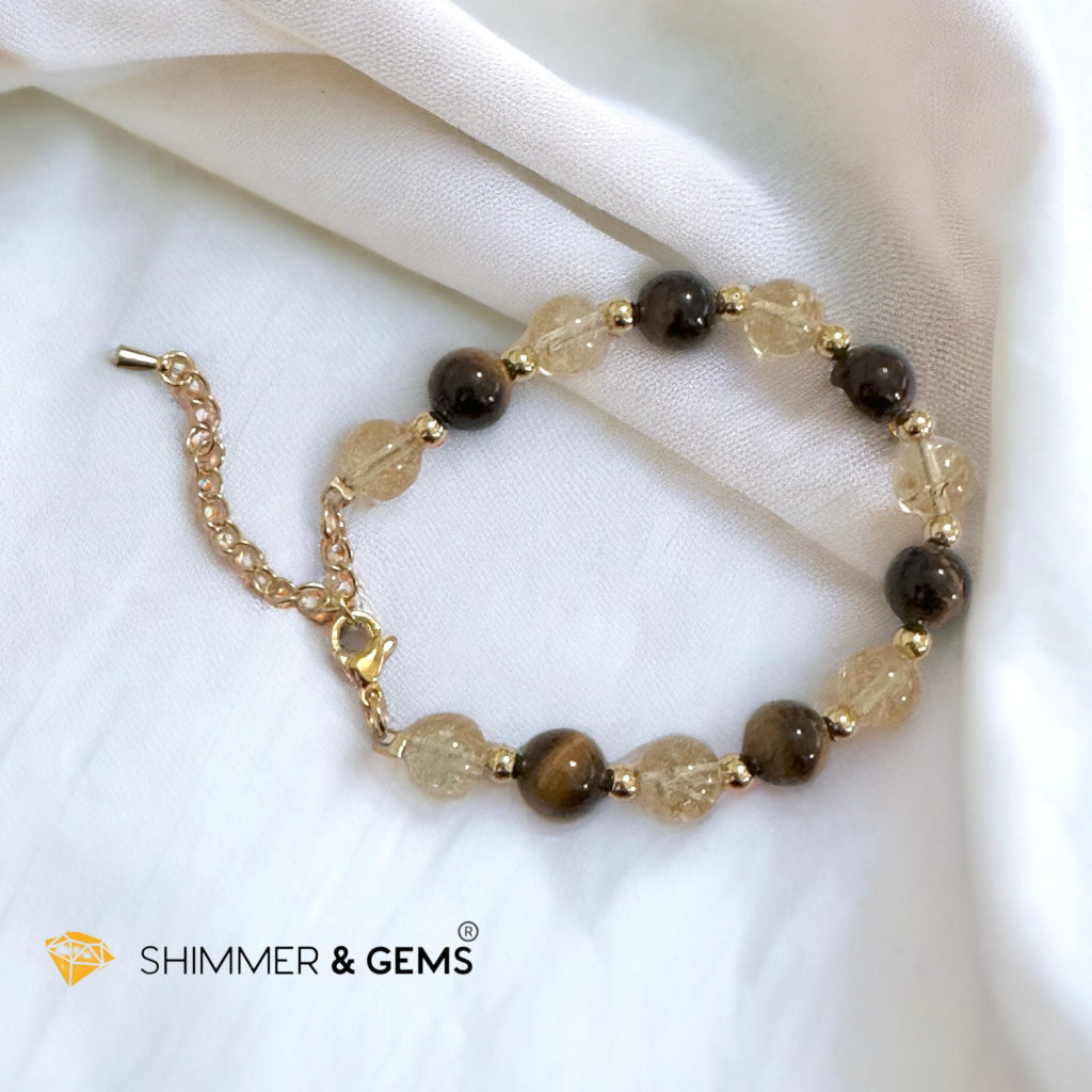 Money Booster 8mm Bracelet with stainless steel beads and chain (Citrine & Tiger’s Eye)