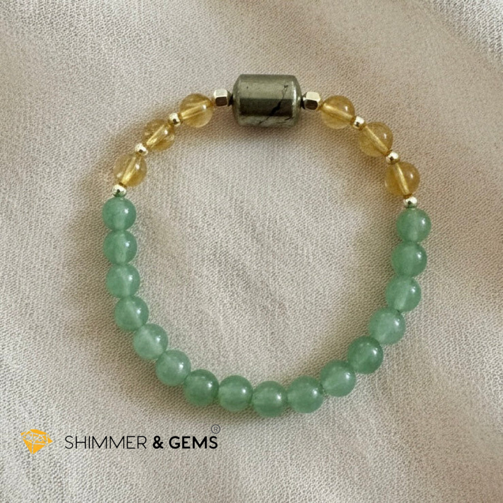 Money Catcher Bracelet
(Pyrite, 6mm Citrine, Green Aventurine, 14K Gold Filled)