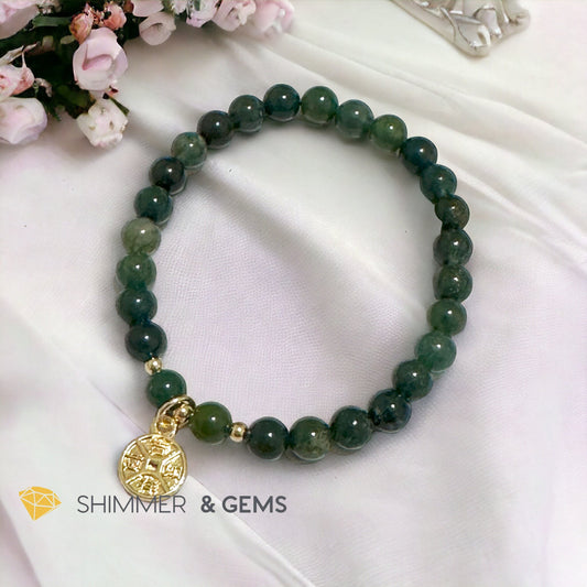 Money Grows Bracelet (Moss Agate 6mm with Lucky Coin Copper Charm)