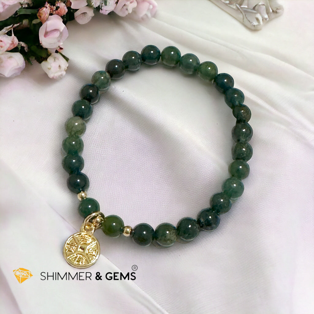 Money Grows Bracelet (Moss Agate 6mm with Lucky Coin Copper Charm)