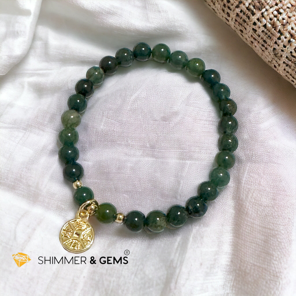 Money Grows Bracelet (Moss Agate 6mm with Lucky Coin Copper Charm)