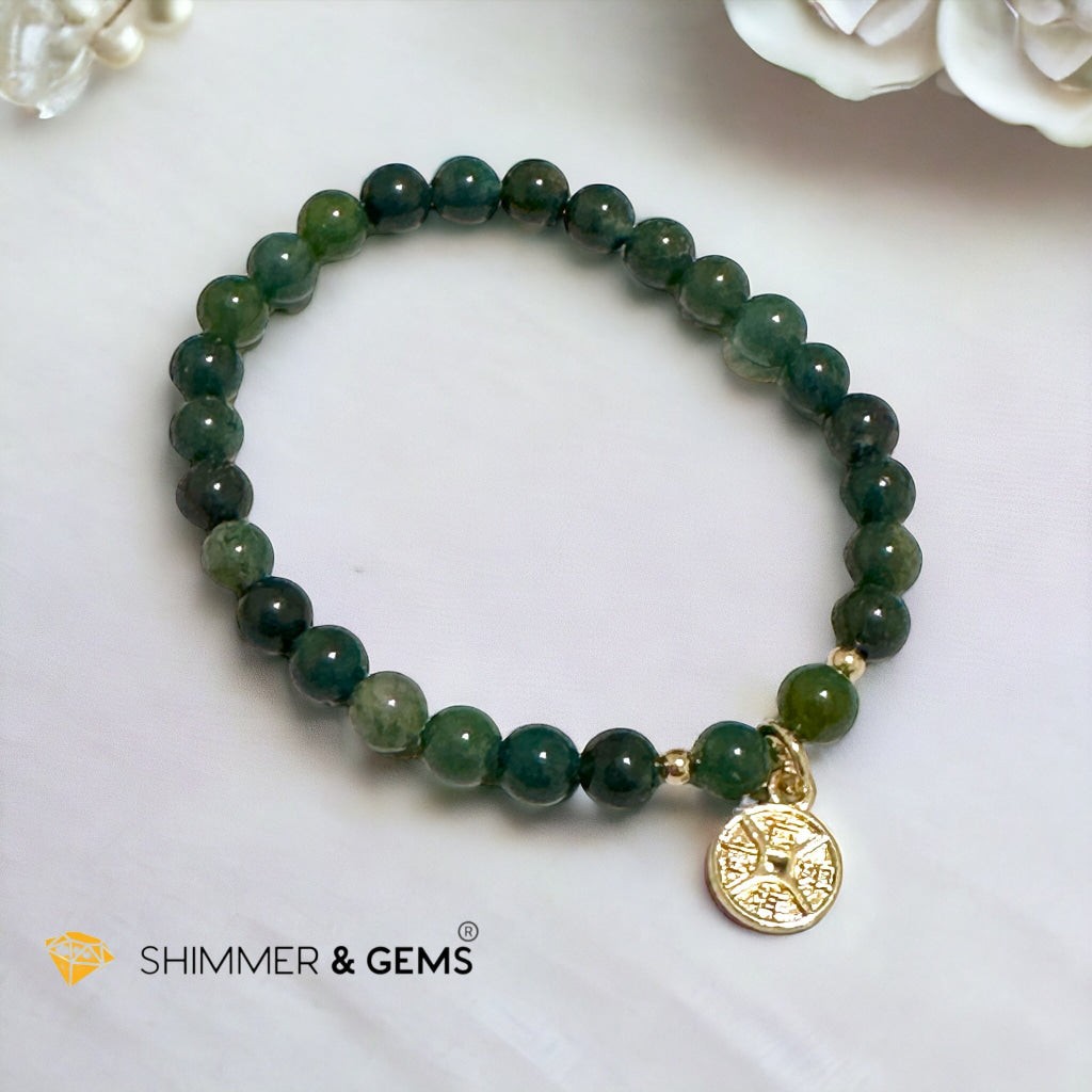 Money Grows Bracelet (Moss Agate 6mm with Lucky Coin Copper Charm)