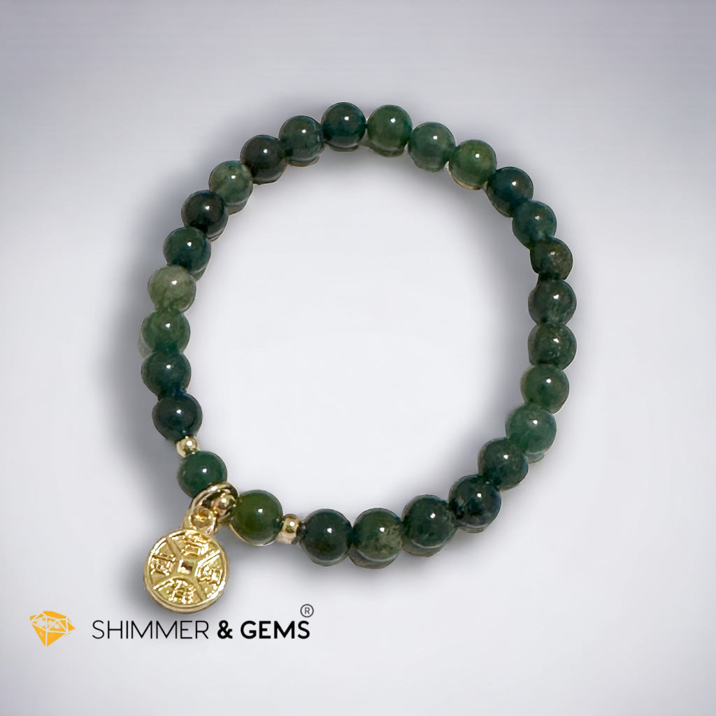 Money Grows Bracelet (Moss Agate 6mm with Lucky Coin Copper Charm)