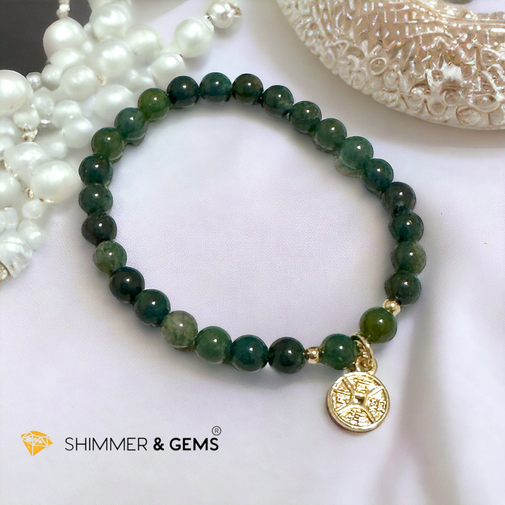 Money Grows Bracelet (Moss Agate 6mm with Lucky Coin Copper Charm)