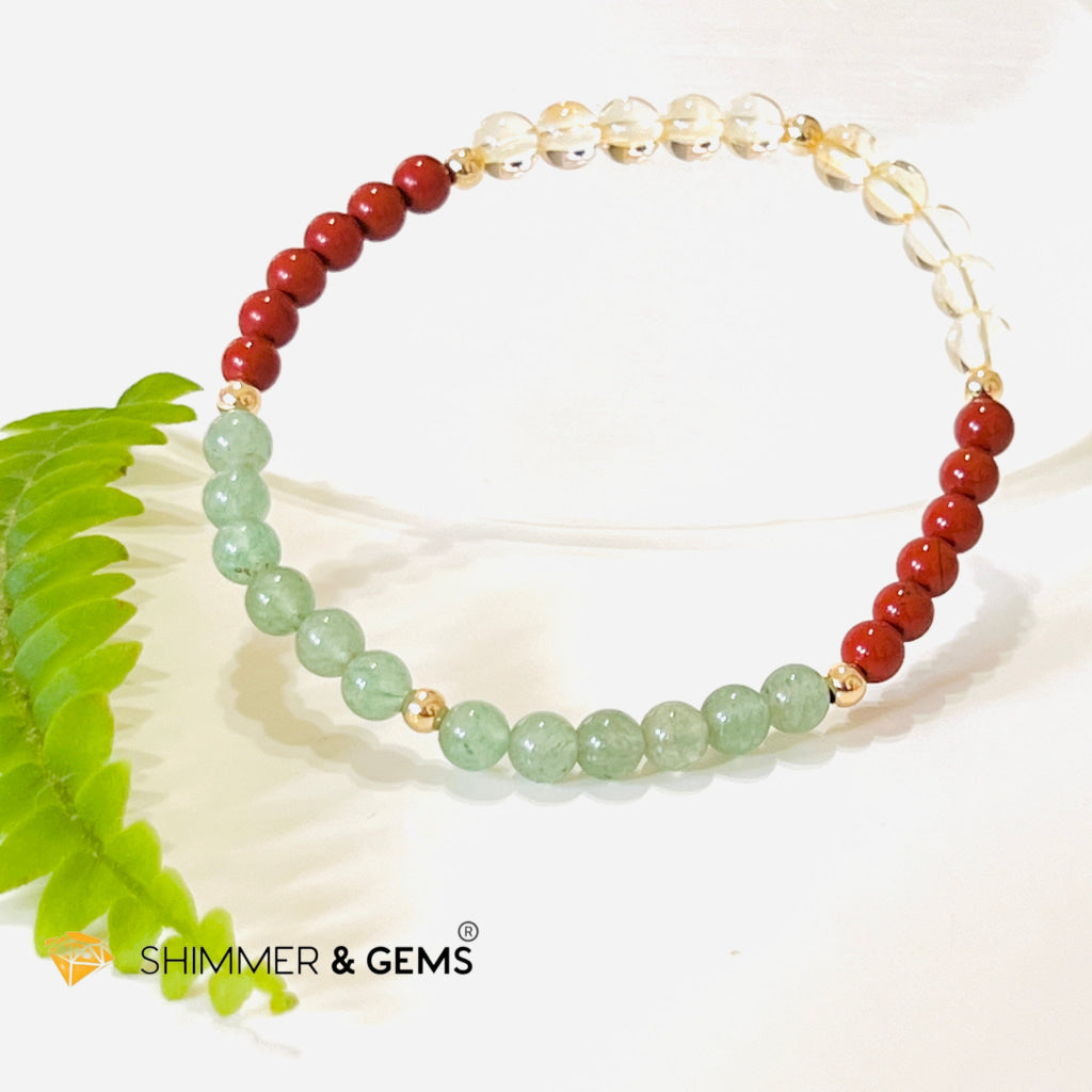 Money Luck 4Mm Bracelet With 14K Gold Filled Beads (Citrine Aventurine & Jasper) Shi
