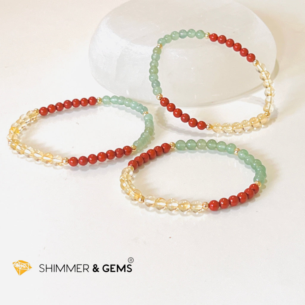 Money Luck 4Mm Bracelet With 14K Gold Filled Beads (Citrine Aventurine & Jasper) Shi
