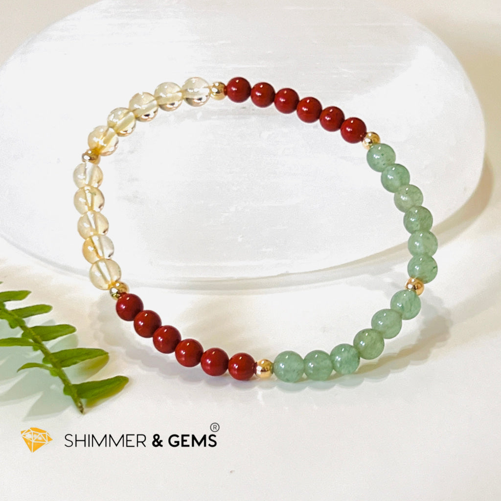 Money Luck 4Mm Bracelet With 14K Gold Filled Beads (Citrine Aventurine & Jasper) Shi