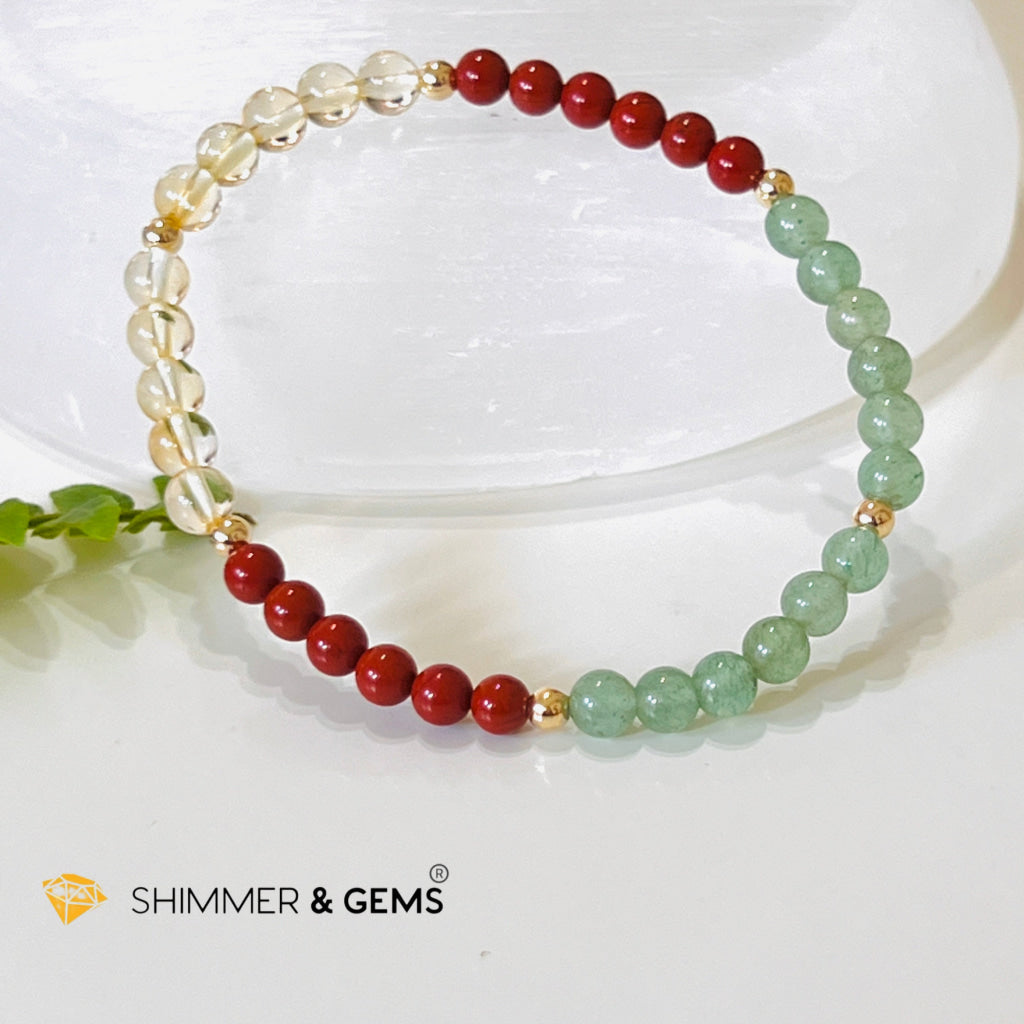 Money Luck 4Mm Bracelet With 14K Gold Filled Beads (Citrine Aventurine & Jasper) Shi