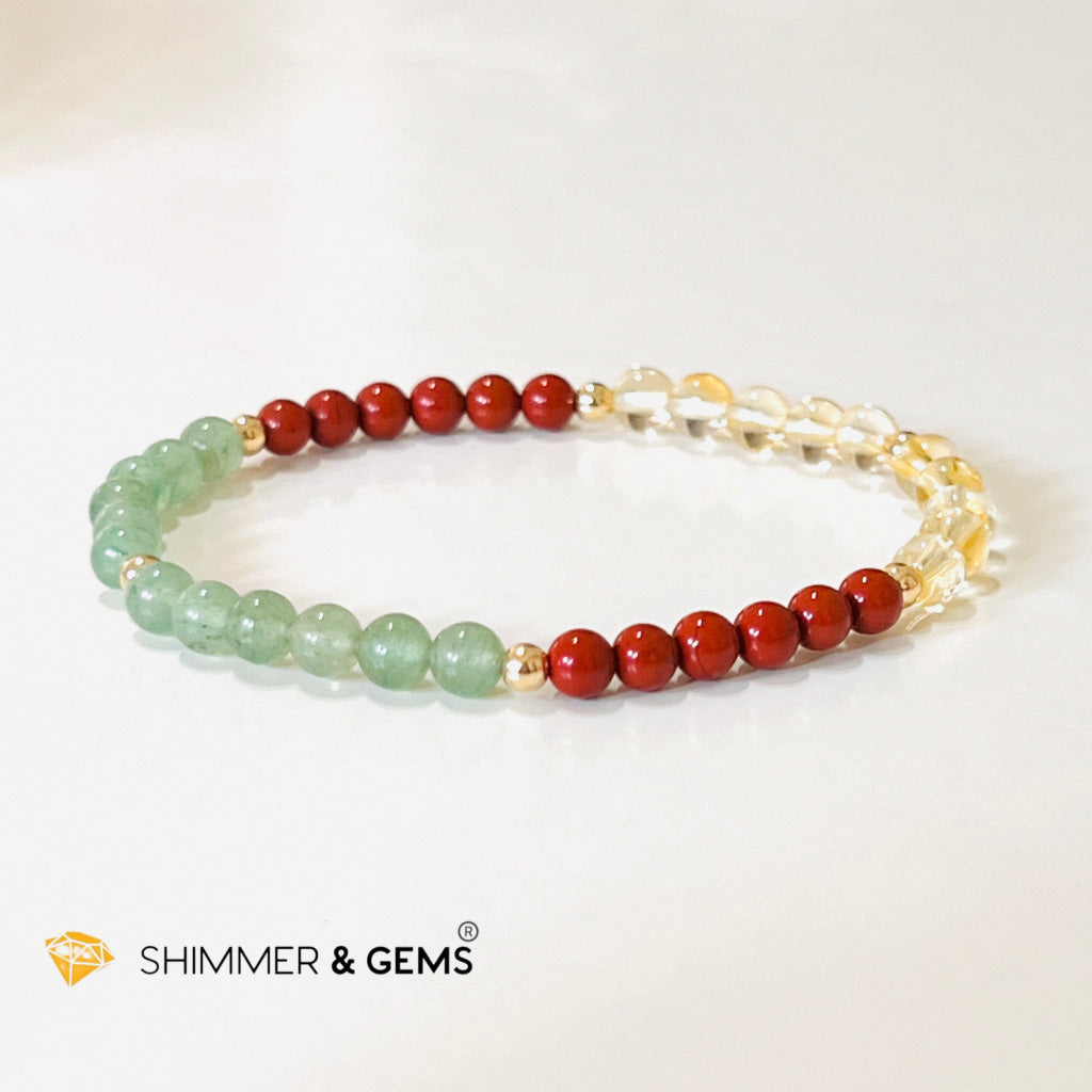 Money Luck 4Mm Bracelet With 14K Gold Filled Beads (Citrine Aventurine & Jasper) Shi
