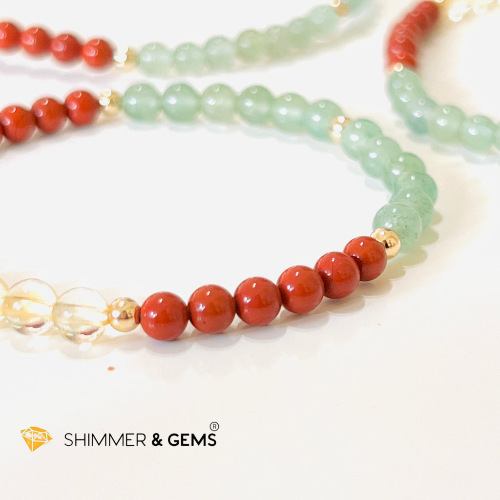 Money Luck 4Mm Bracelet With 14K Gold Filled Beads (Citrine Aventurine & Jasper) Shi