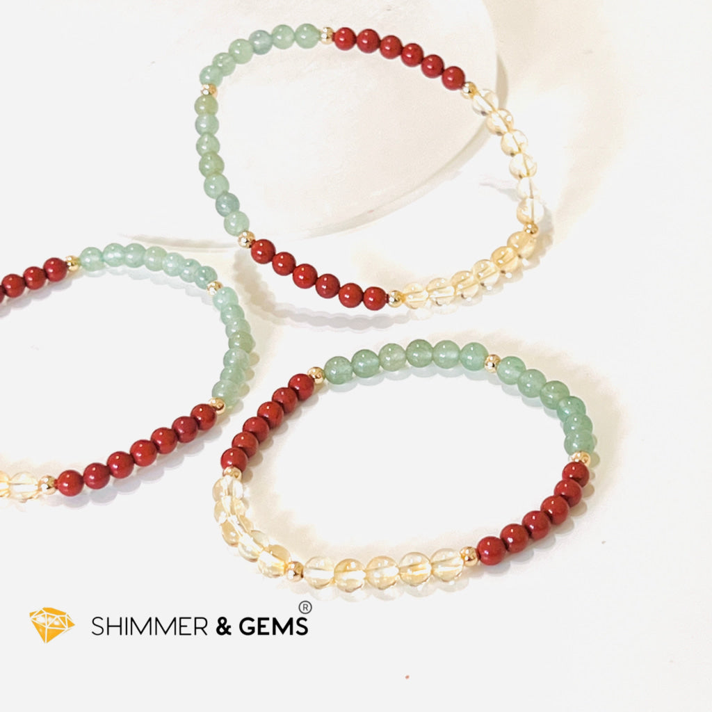 Money Luck 4Mm Bracelet With 14K Gold Filled Beads (Citrine Aventurine & Jasper) Shi