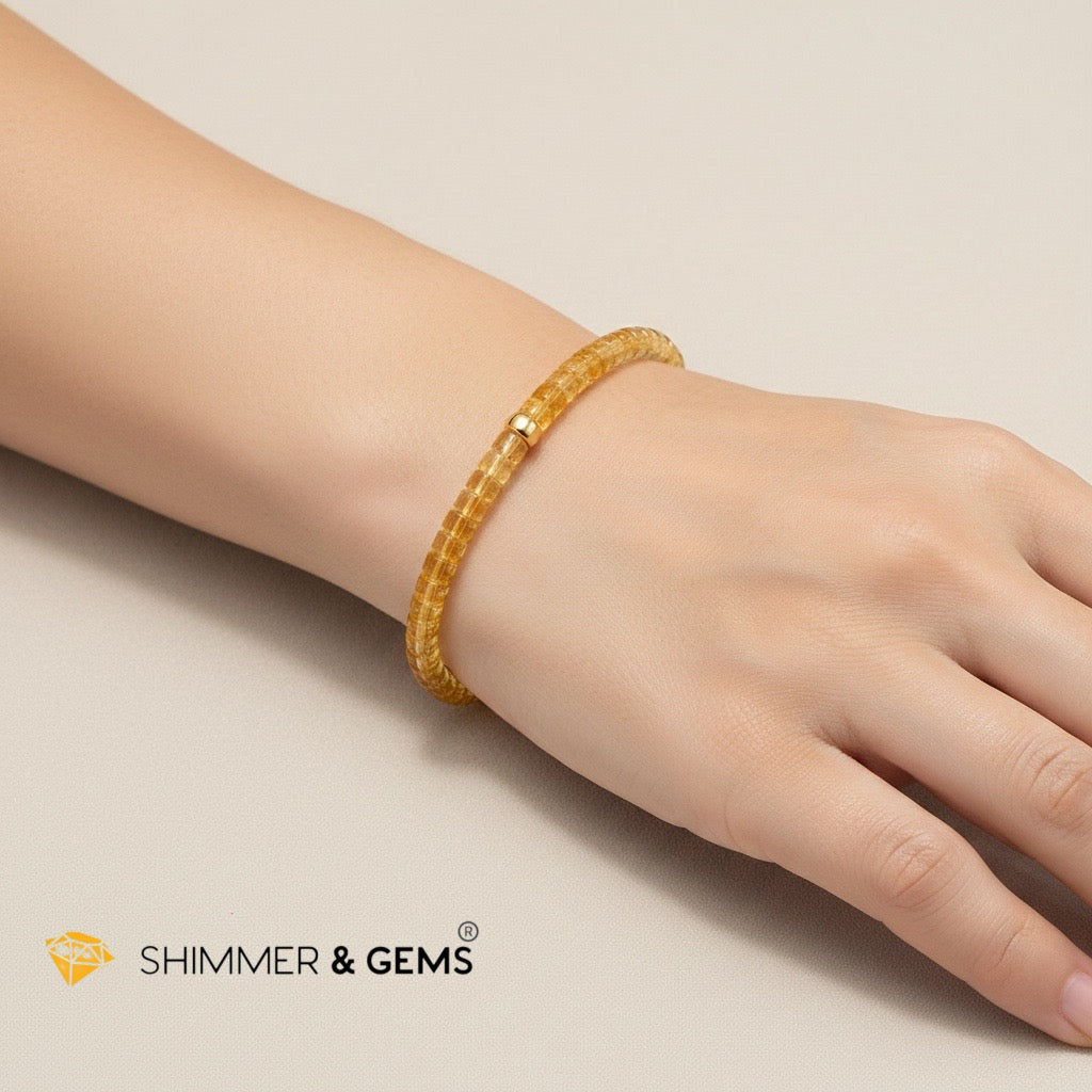 Money Vibes 4mm Flat Rondelle Citrine Bracelet with 14k Gold filled