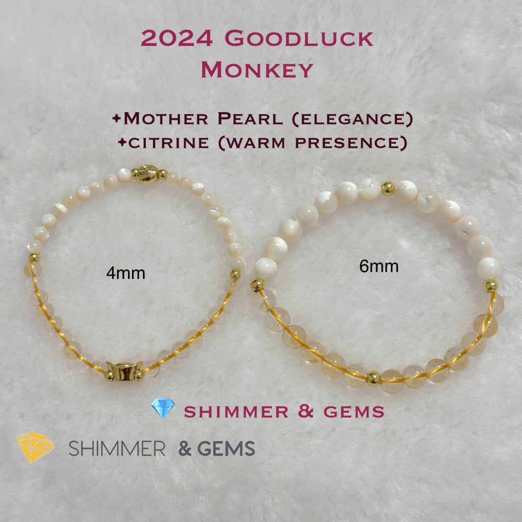 Monkey Animal Zodiac 2024 Goodluck Bracelet (Mother Pearl & Citrine) Feng Shui